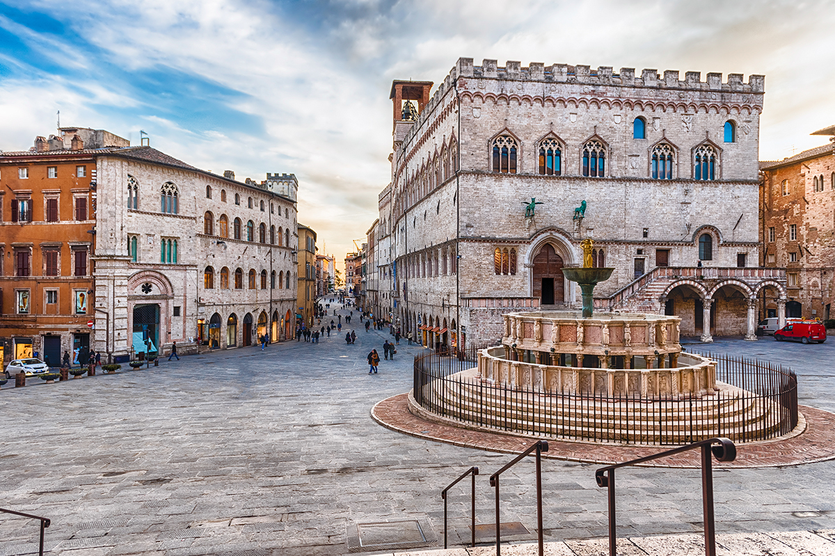 The beautiful Piazza IV Novembre of Perugia,  the capital of Umbria