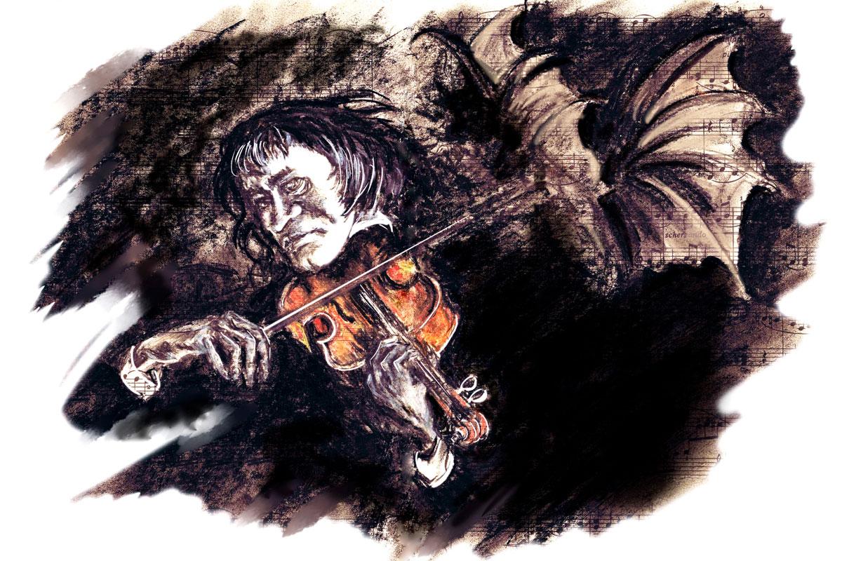 A drawing of the musician Nicolò Paganini A portrait of Niccolò Paganini, the Devil's Violinist