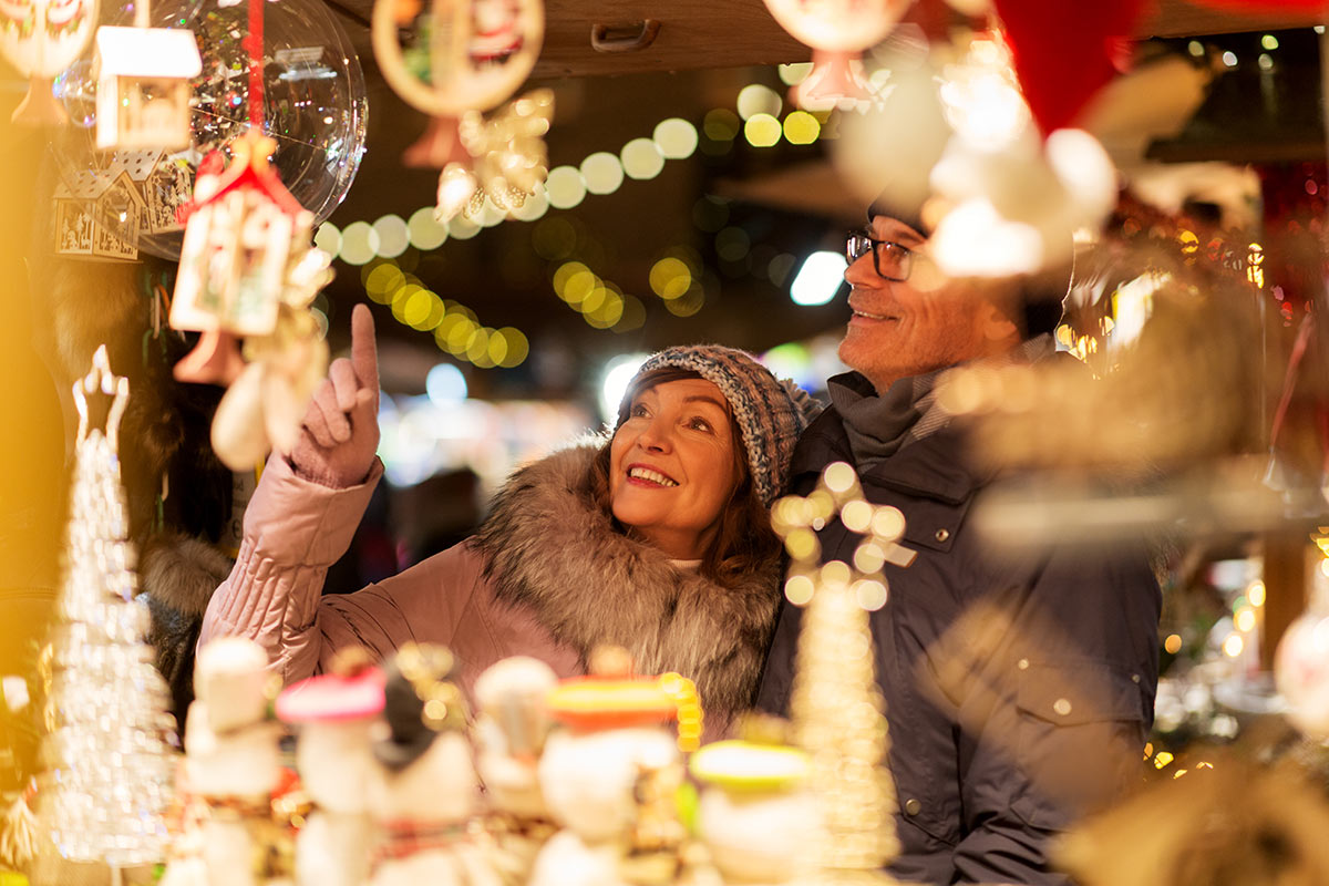 A couple at a Christmas market