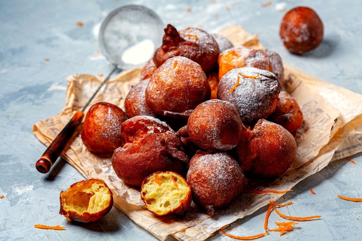 Delicious fried Buñuelos with Sugared tops