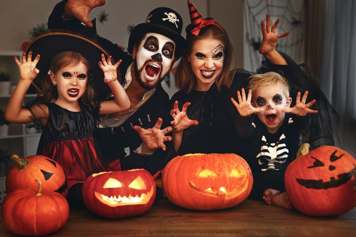 Families having fun on Halloween