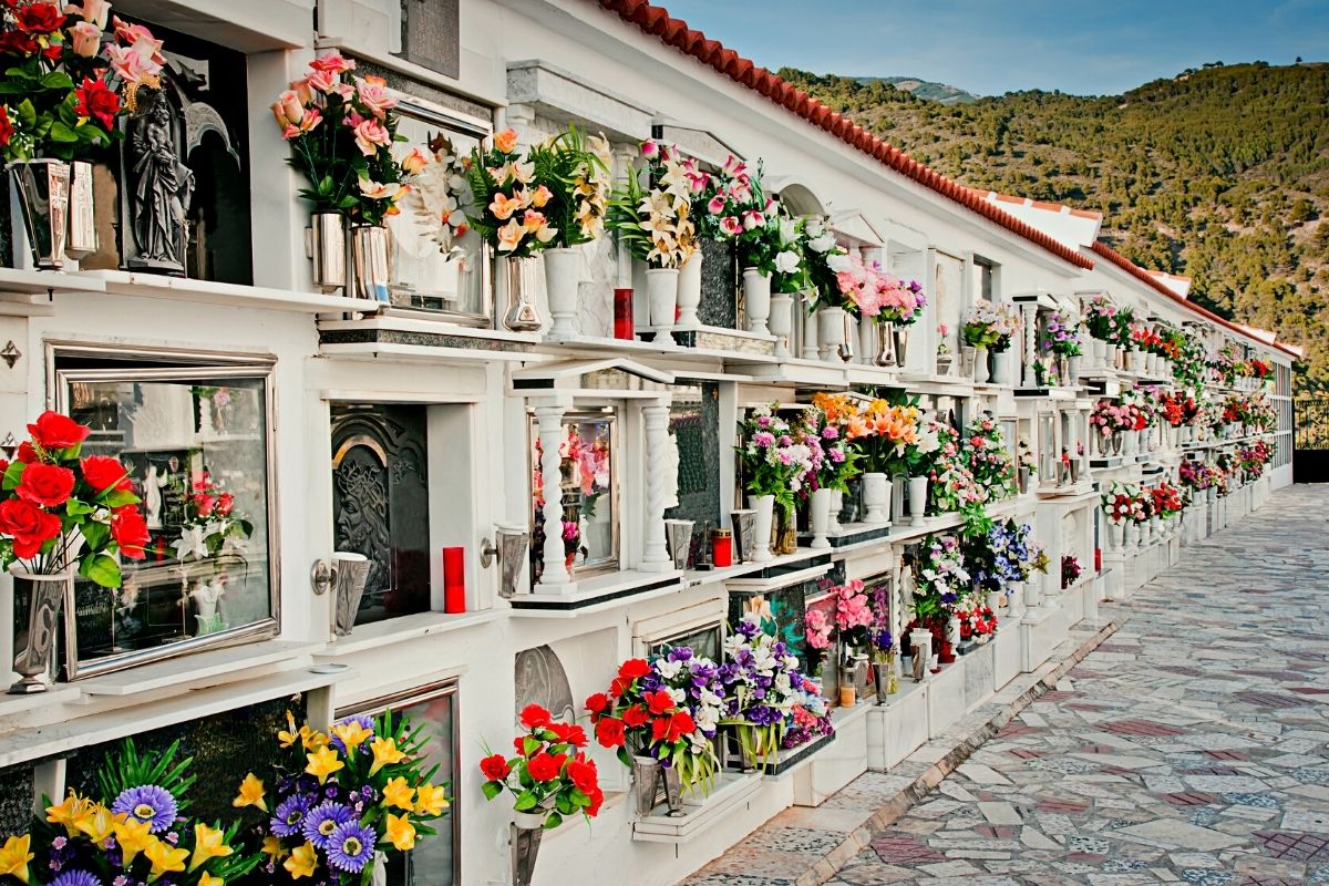 Flower decorations at cemeteries on Dia de Los Santos