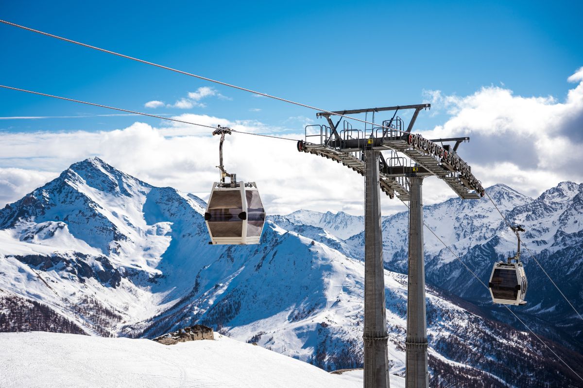 The cable car system at Sestriere, one of the most famous Milky Way ski resorts, Italy
