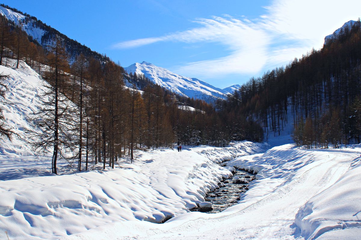 Winter landscape of Val Troncea in Pragelato, Milky Way Ski Resorts, Italy