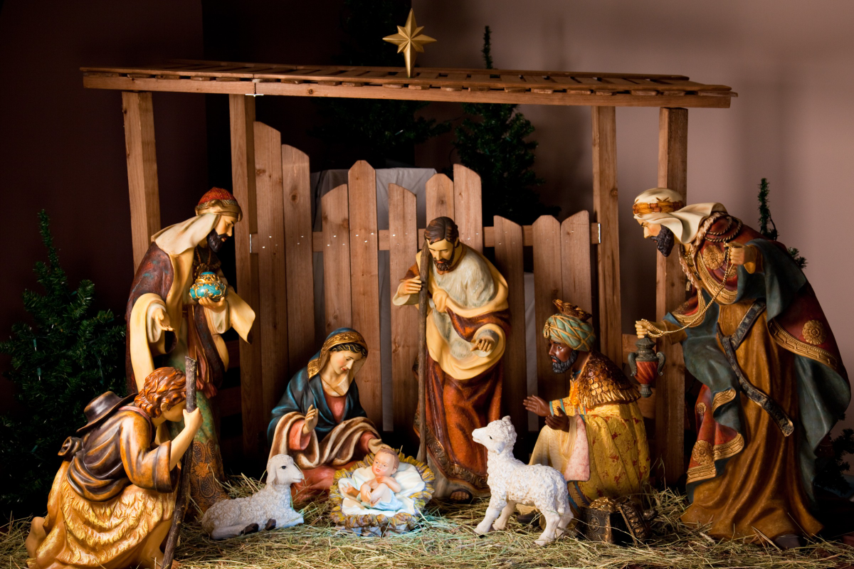 A manger scene or the nativity scene on display, which is a common Christmas tradition popular all over Italy