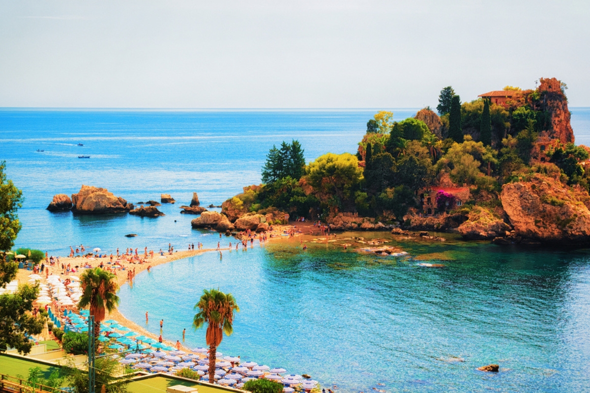 The gorgeous Isola Bella, connected to Taormina by a sandy beach 