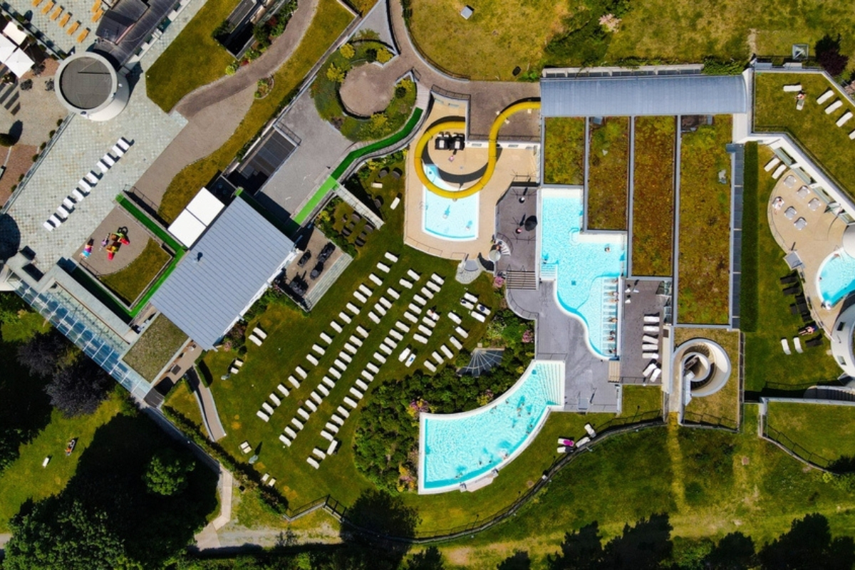 Arieal view of the Bormio Terme Spa the communal thermal baths in the city center