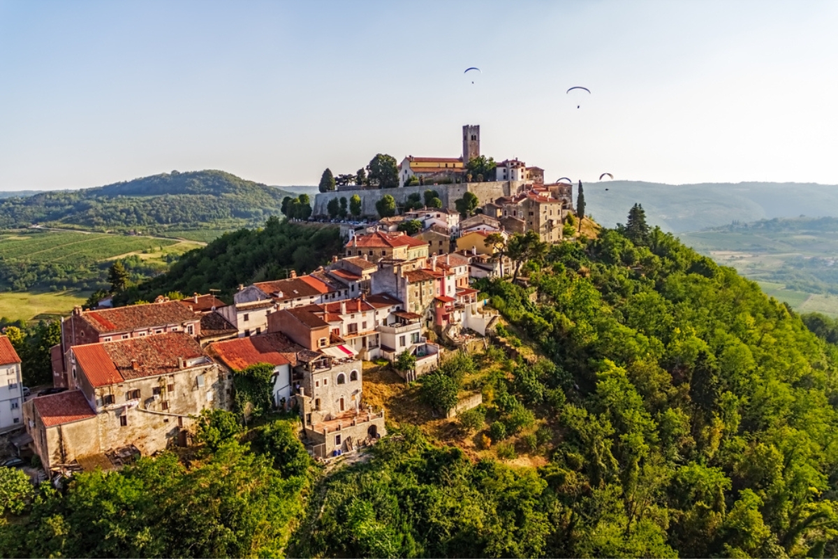 Motovun is a small village in central Istria, Croatia. The town contains elements of Romanesque, Gothic and Renaissance styles.