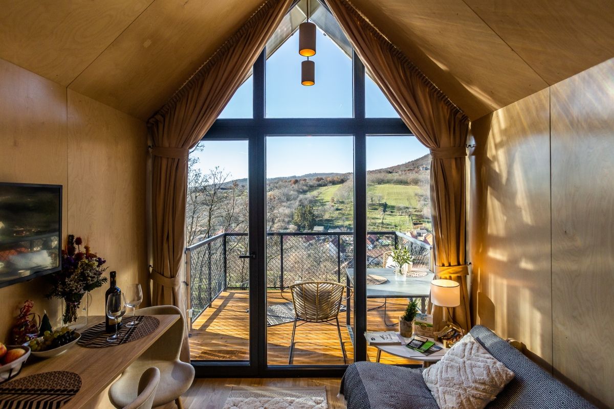 Cosy living room with spacious balcony and al fresco dining area in the middle of the Hungarian countryside