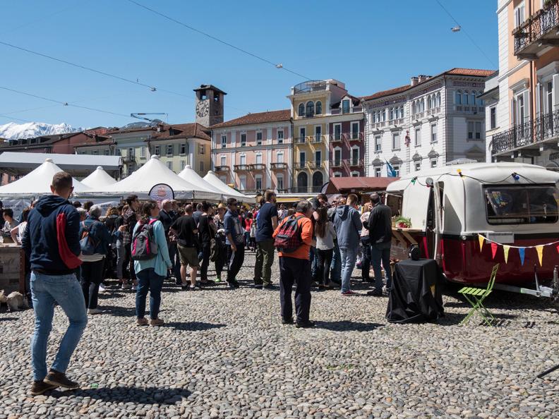 People attending the Food Truck film Festival in Locarno