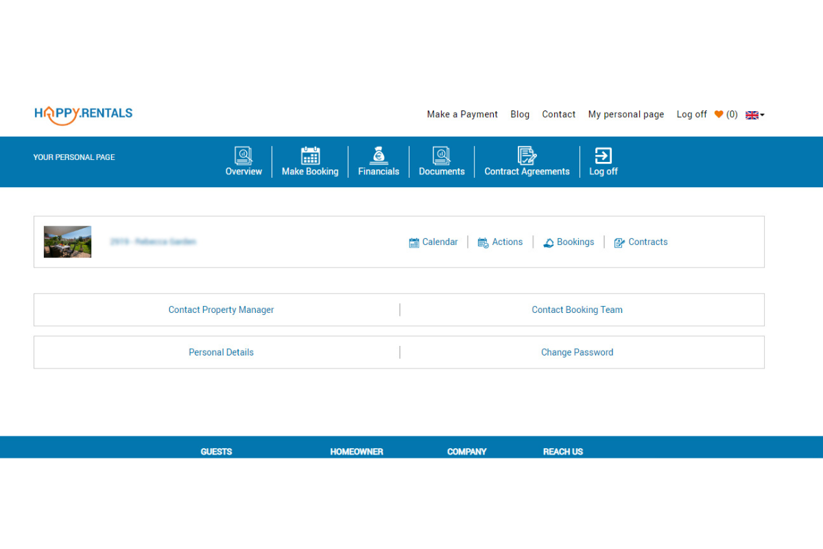 Happy.Rentals’ homeowner's personal dashboard 