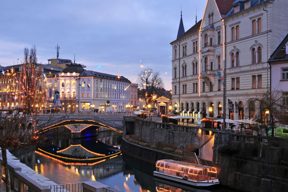 Ljubljana, decorated for New Year's celebration