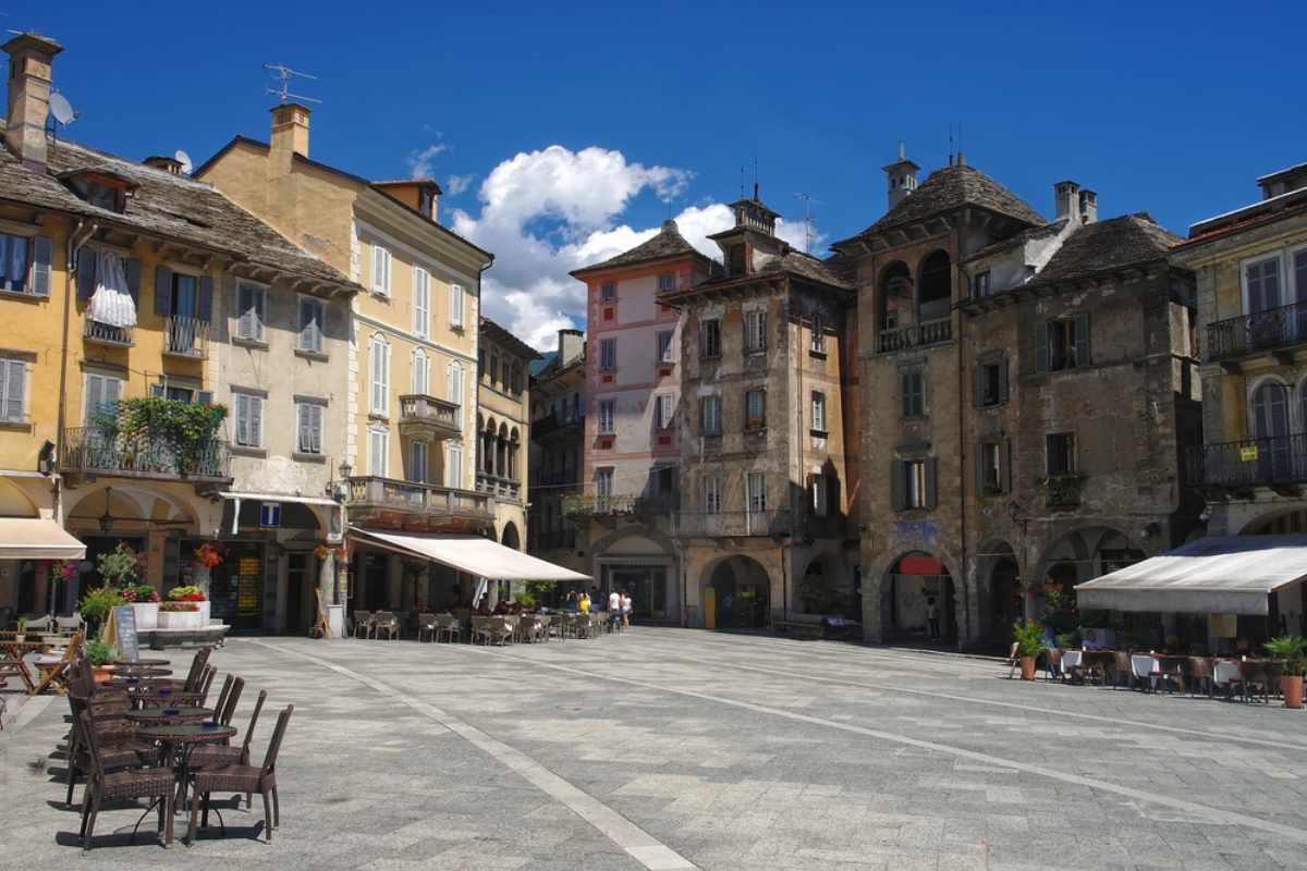 The atmospheric Piazza Mercato of Domodossola, Piedmont, Italy