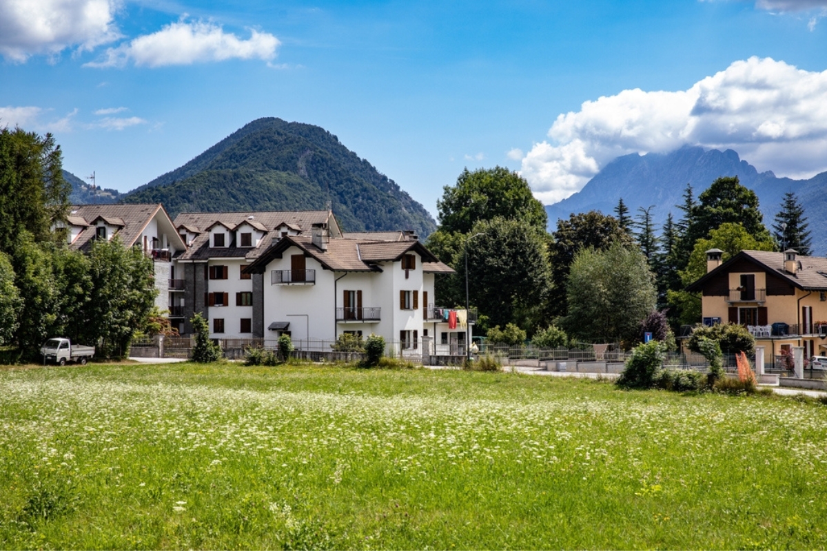 Alps surrounding the beautiful Santa Maria Maggiore, in Italy, enroute Vigezzina-Centovalli Railway Locarno