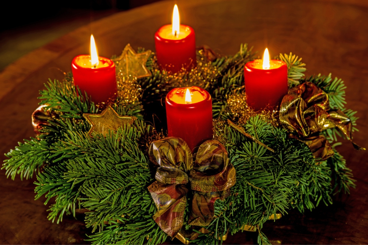 The Advent Wreath with four lit candles to signify each week leading up to Christmas in Croatia The Advent Wreath with four lit candles to signify each week leading up to Christmas in Croatia