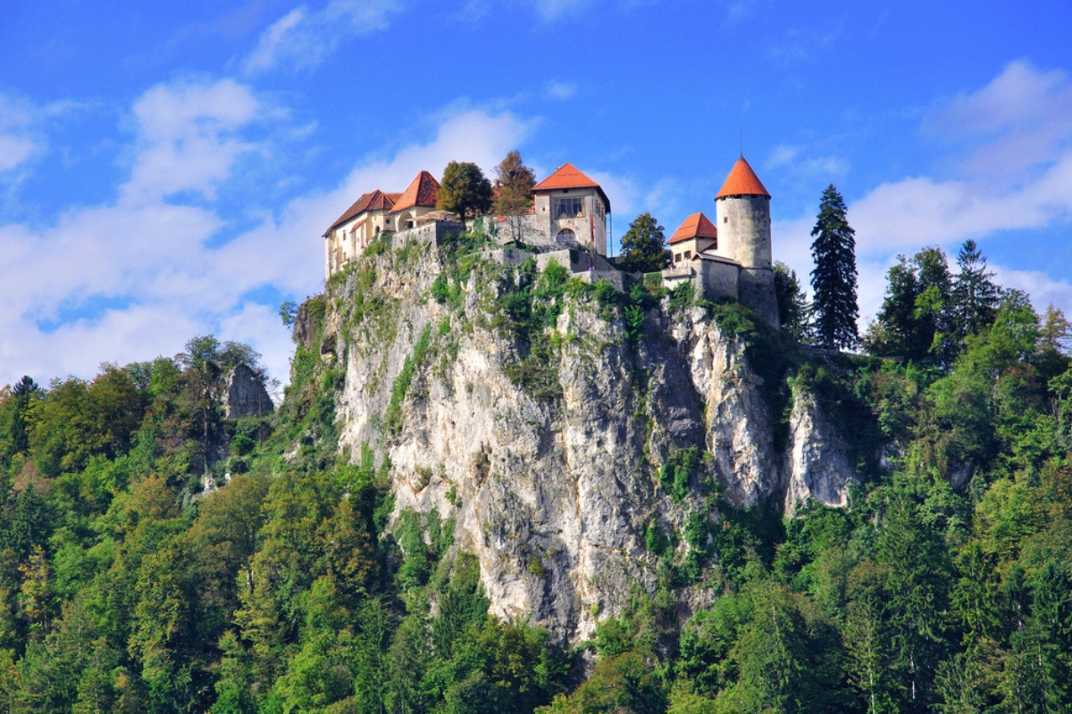 The Bled Castle Perched Atop the Mountain Overlooking Bled Lake in Slovenia