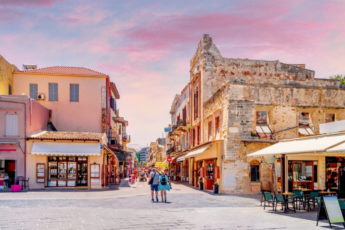 The beautiful purple-pink skies in Chania Old Town, Greece