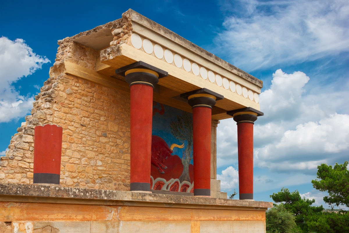 The charging bull fresco in Palace of Knossos in Heraklion, Crete