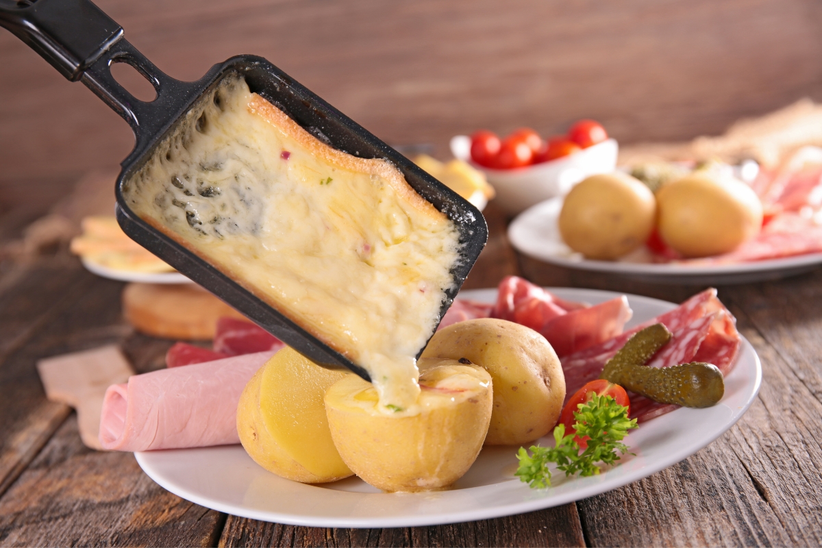 A dish of raclette, a typical food of Haute Savoie 