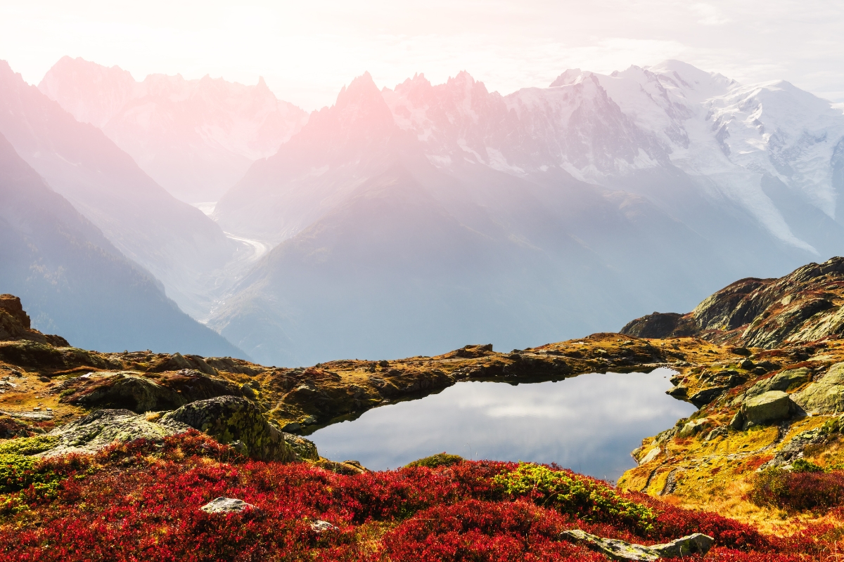 The majestic Mont Blanc reflects on the crystal-clear waters of Lac Blanc