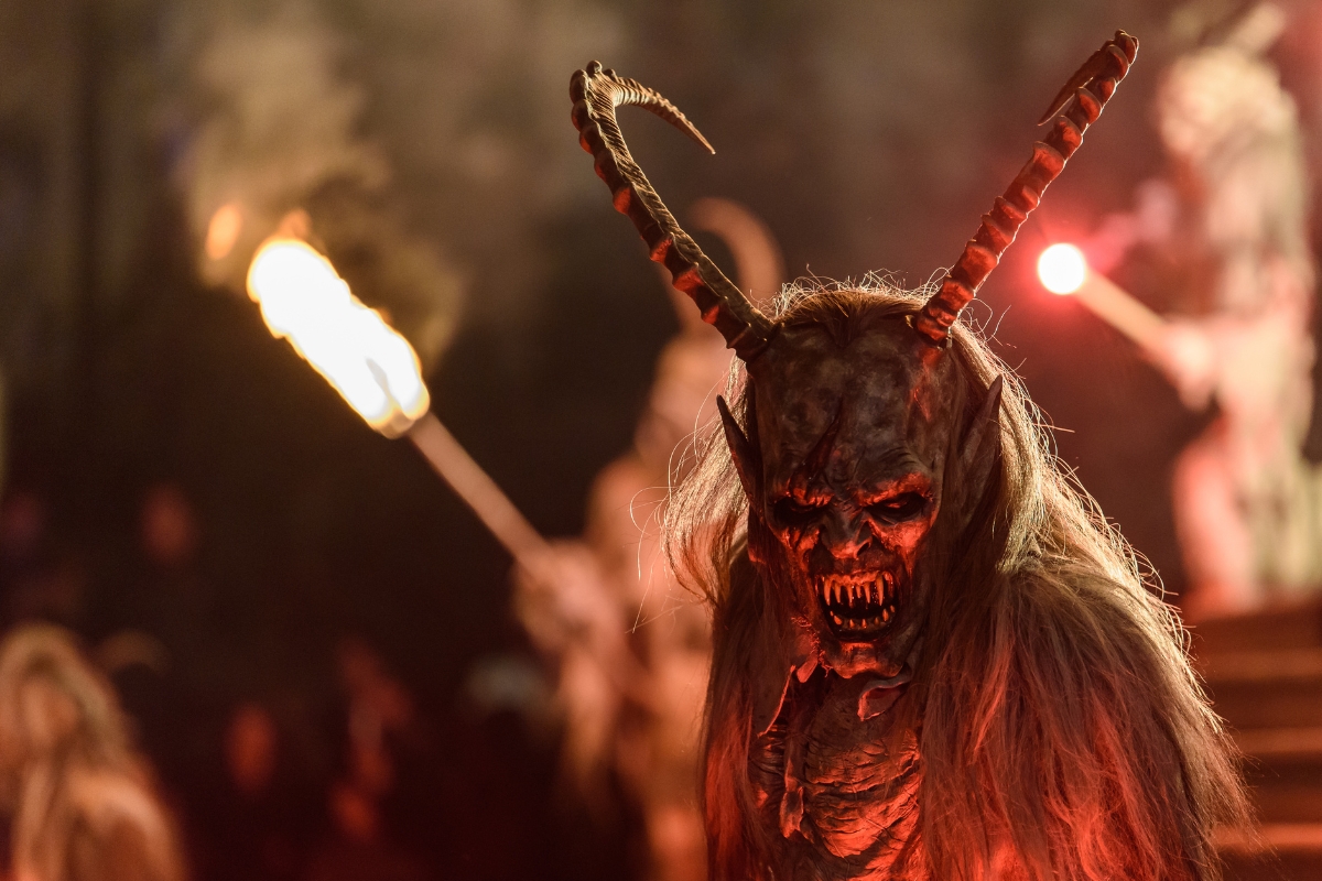Krampus roaming the streets of the spa town of Merano during the Christmas holiday season