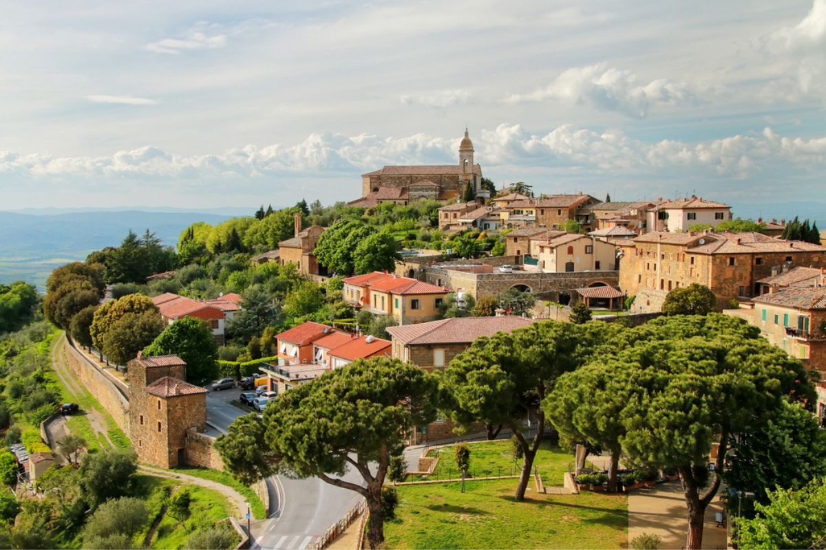 The medieval village of Montalcino surrounded by its walls in the Val d'Orcia