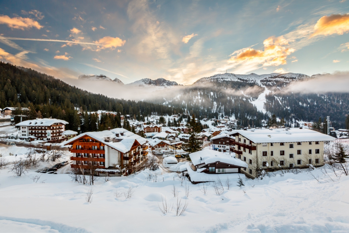 Ski Resort of Madonna di Campiglio in the morning, Italian Alps, Italy