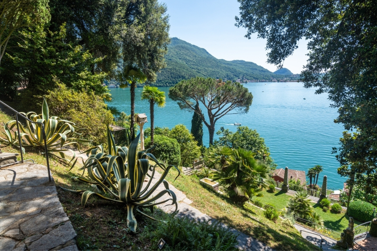 Tranquil lakeview of Lake Lugano from Parco Scherrer