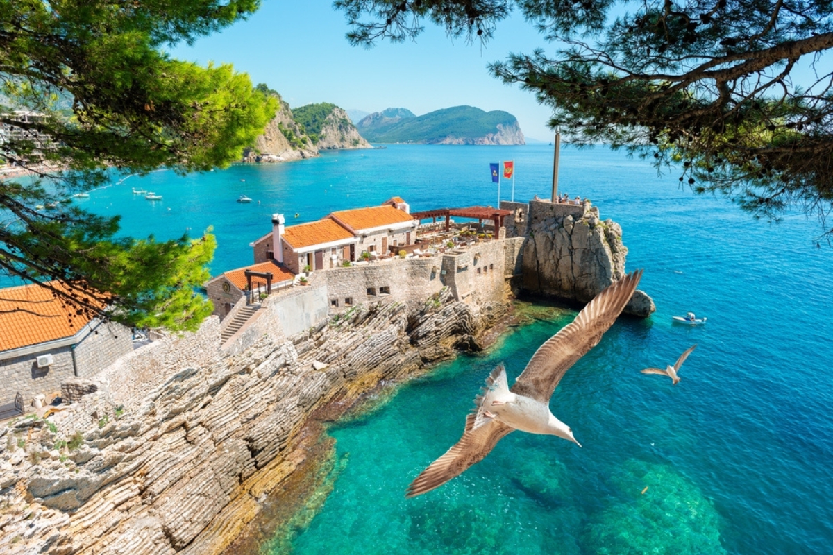 Venetian fortress of Castello In Petrovac, surrounded by turquoise waters