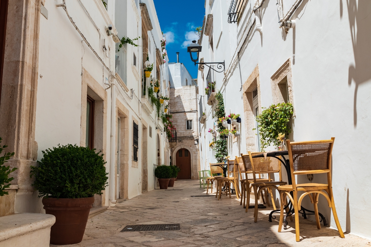 A street in the white city of Locorotondo, Puglia