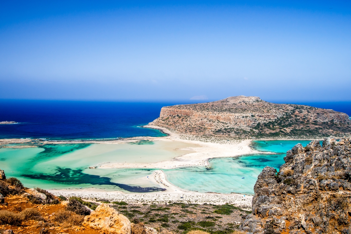 The turquoise waters of Balos lagoon, Crete, Greece on a sunny summer day
